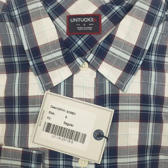 UNTUCKit Sorbo Shirt Women's 6 Cotton Button Up Blue White Red Plaid Regular Fit - Picture 9 of 16